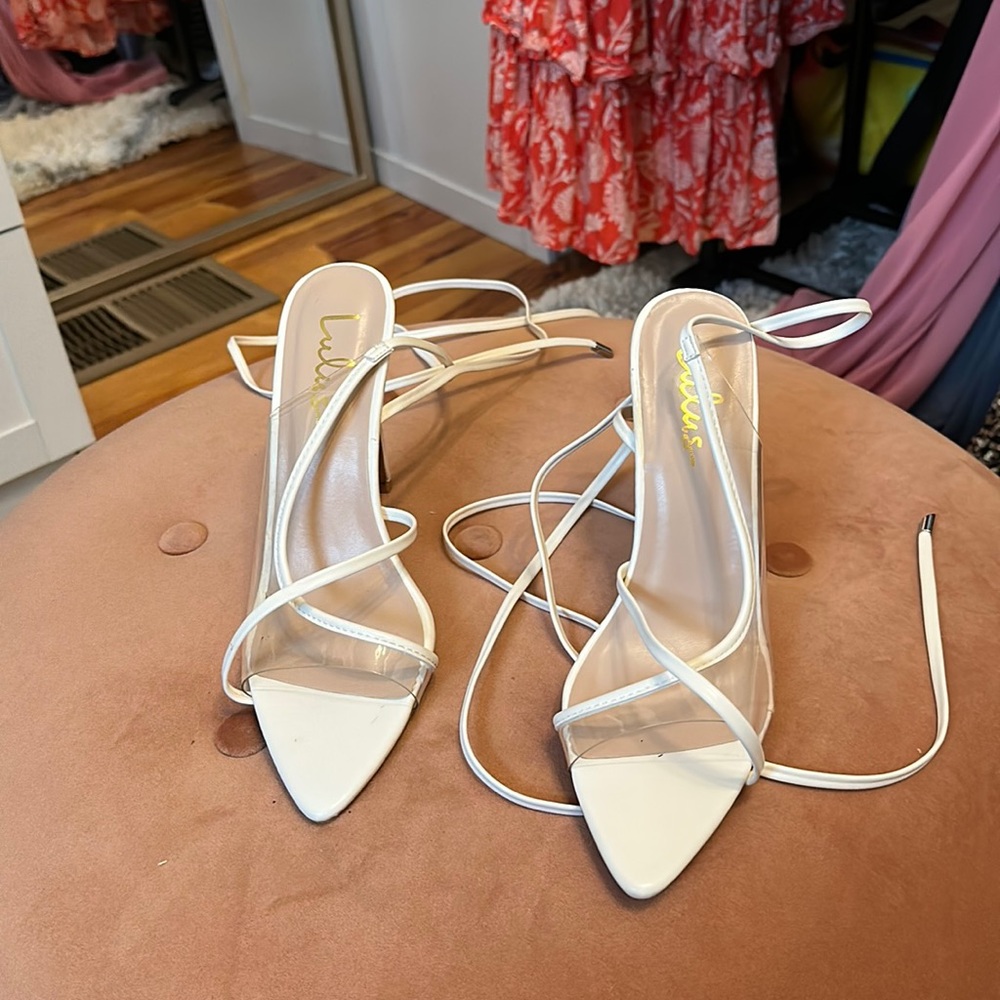Lulus white lace up heels